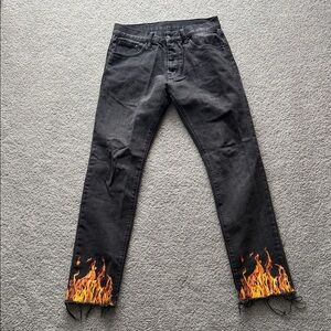 MNML Black Straight Jeans with Flame Hem Detail